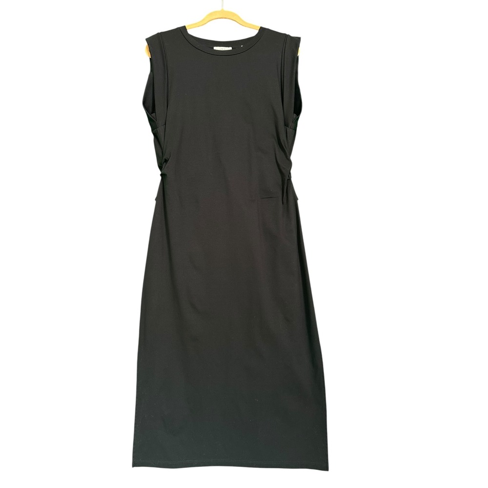 Vince Dress Open Back Tie Detail Cotton Jersey Midi Black M‎ Minimalist Luxury